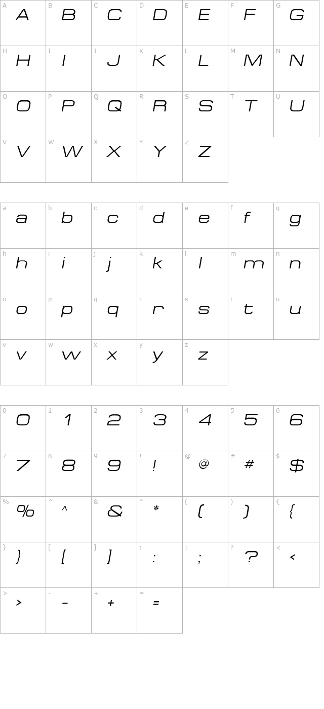 MicroExtendFLF-Italic character map