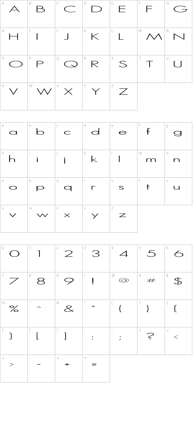microserif-light-wd character map