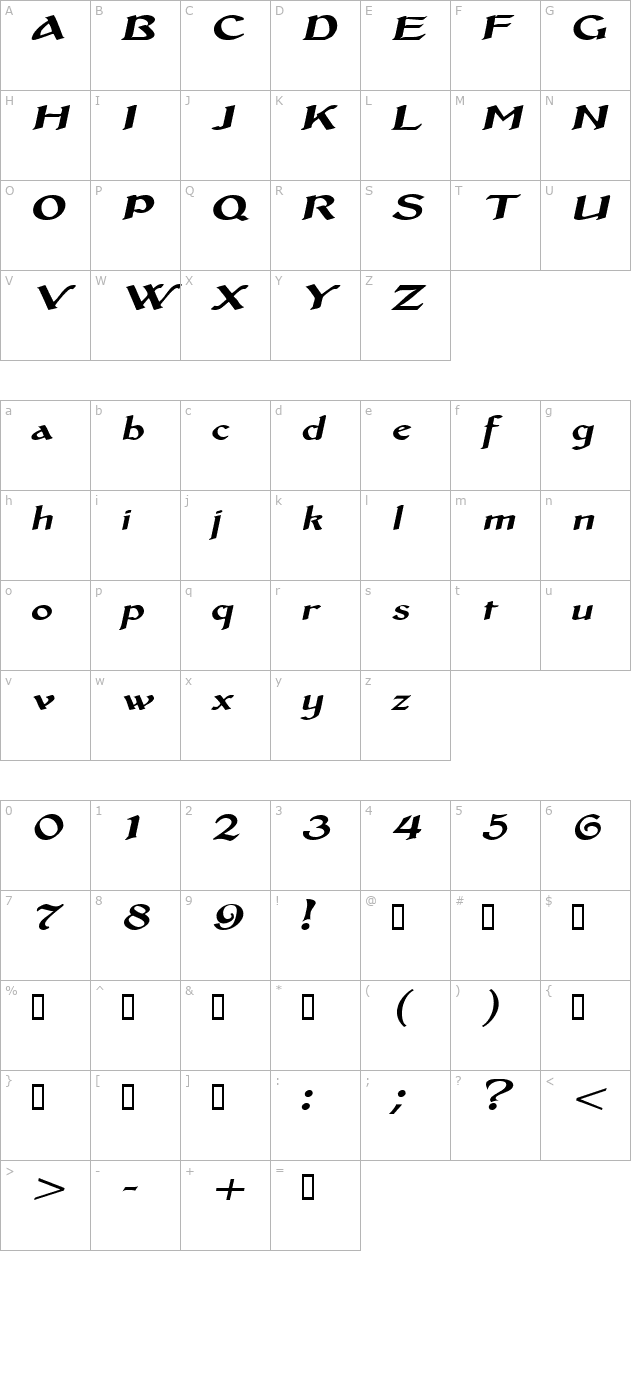 MiddleAgesExtended Italic character map