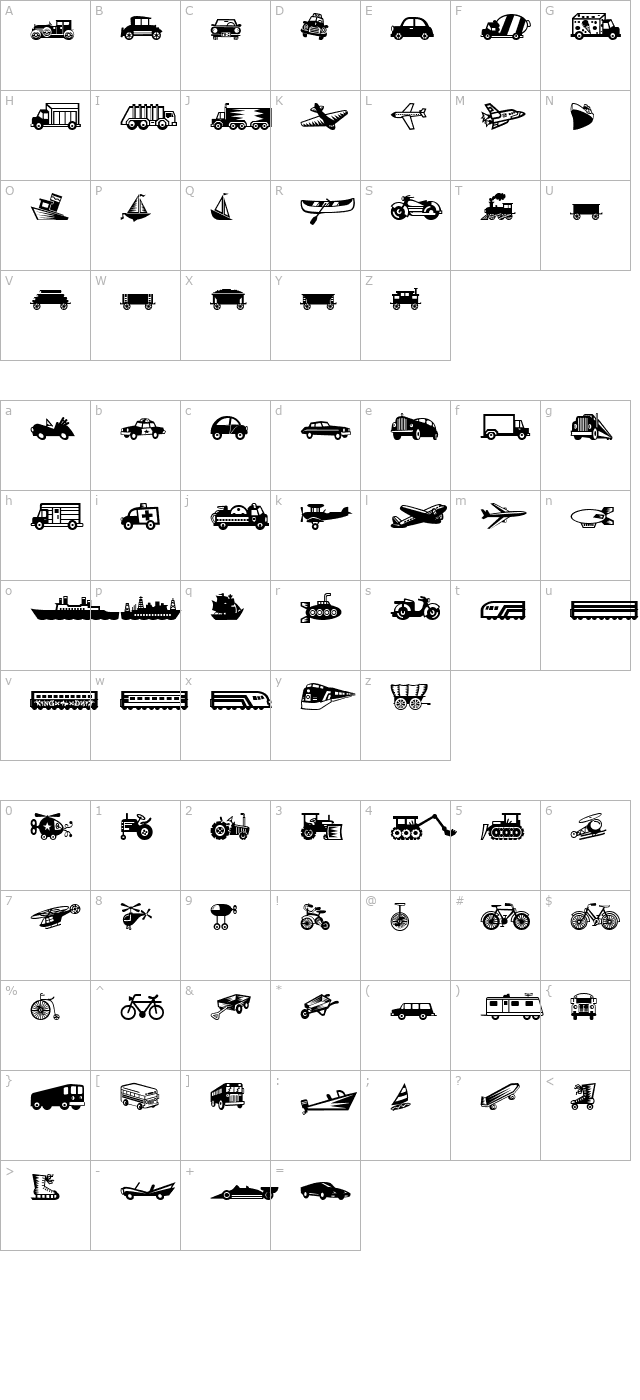 Mini Pics Lil Vehicles character map