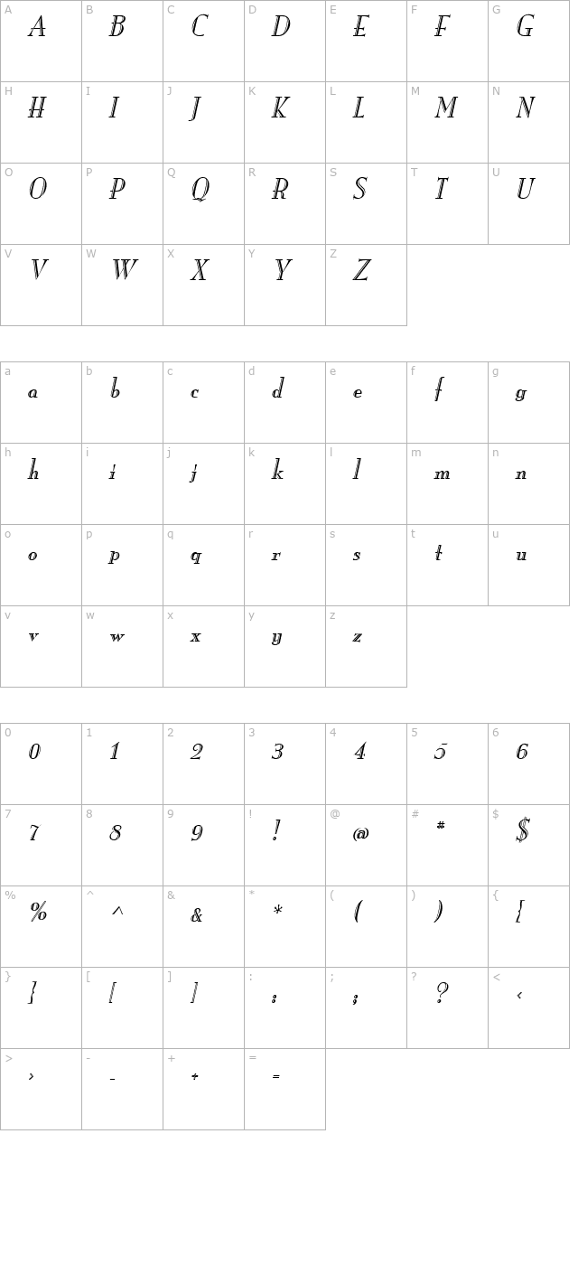 MonarchEngraved Italic character map