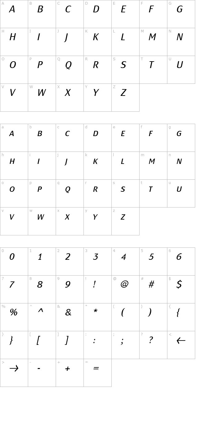MondialPlus Light Italic Caps PDF character map