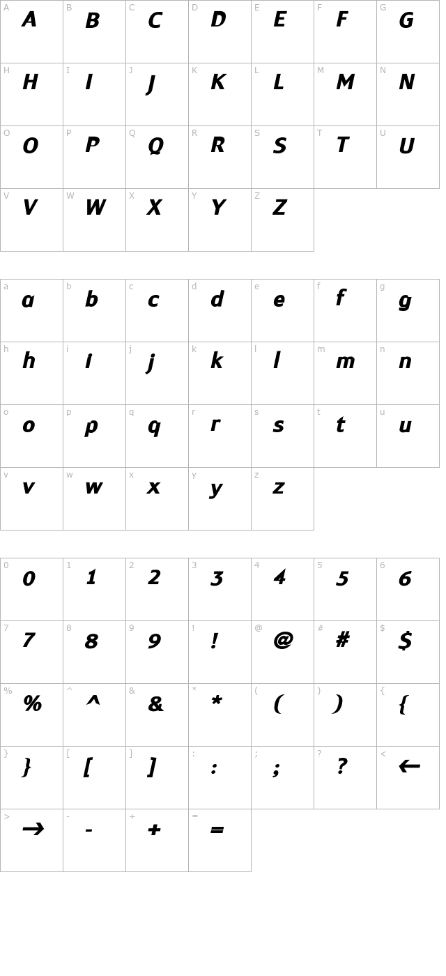 Monem ExtraBold Italic PDF character map