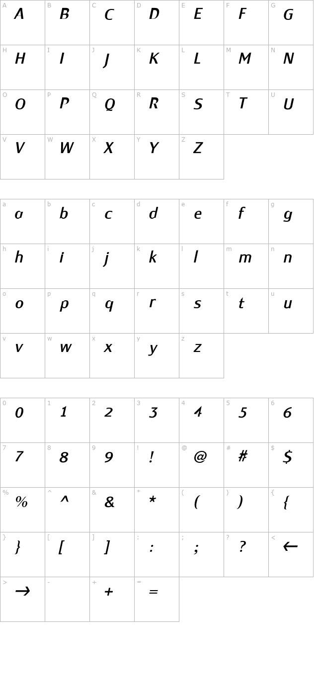 Monem Normal Italic PDF character map