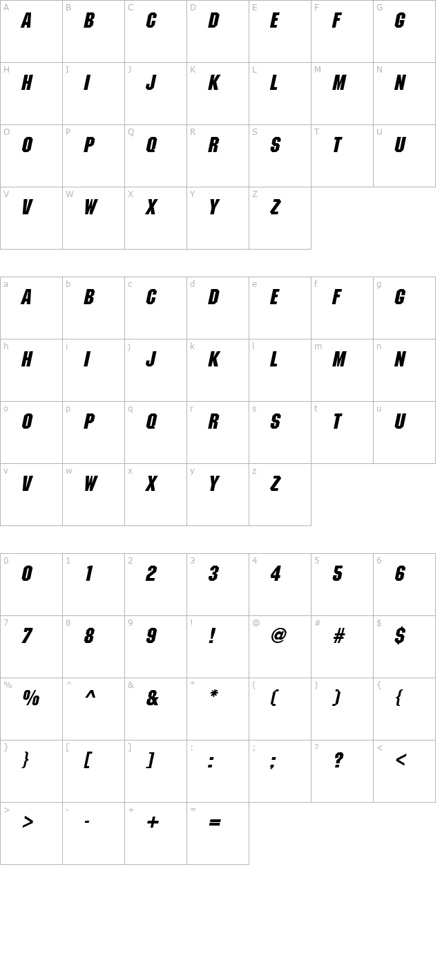 Monotone Italic character map