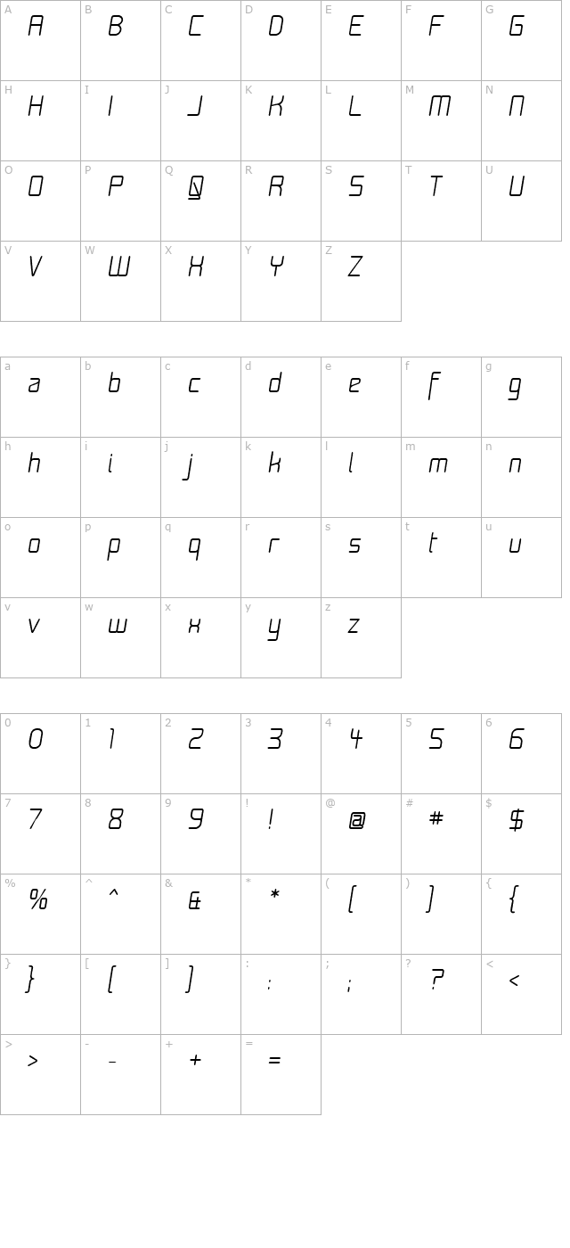 Moondog Fifteen Italic character map