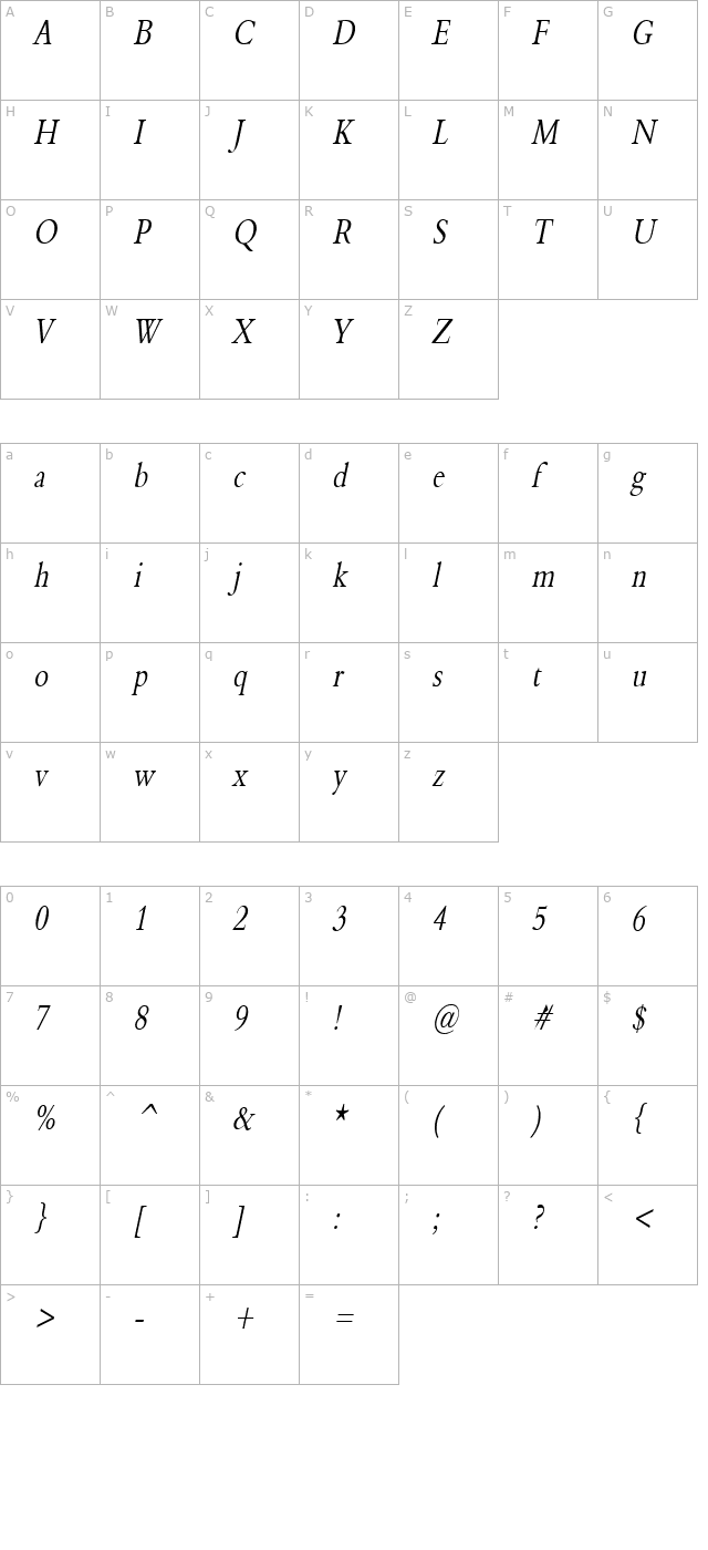 nadine-2-thin-italic character map