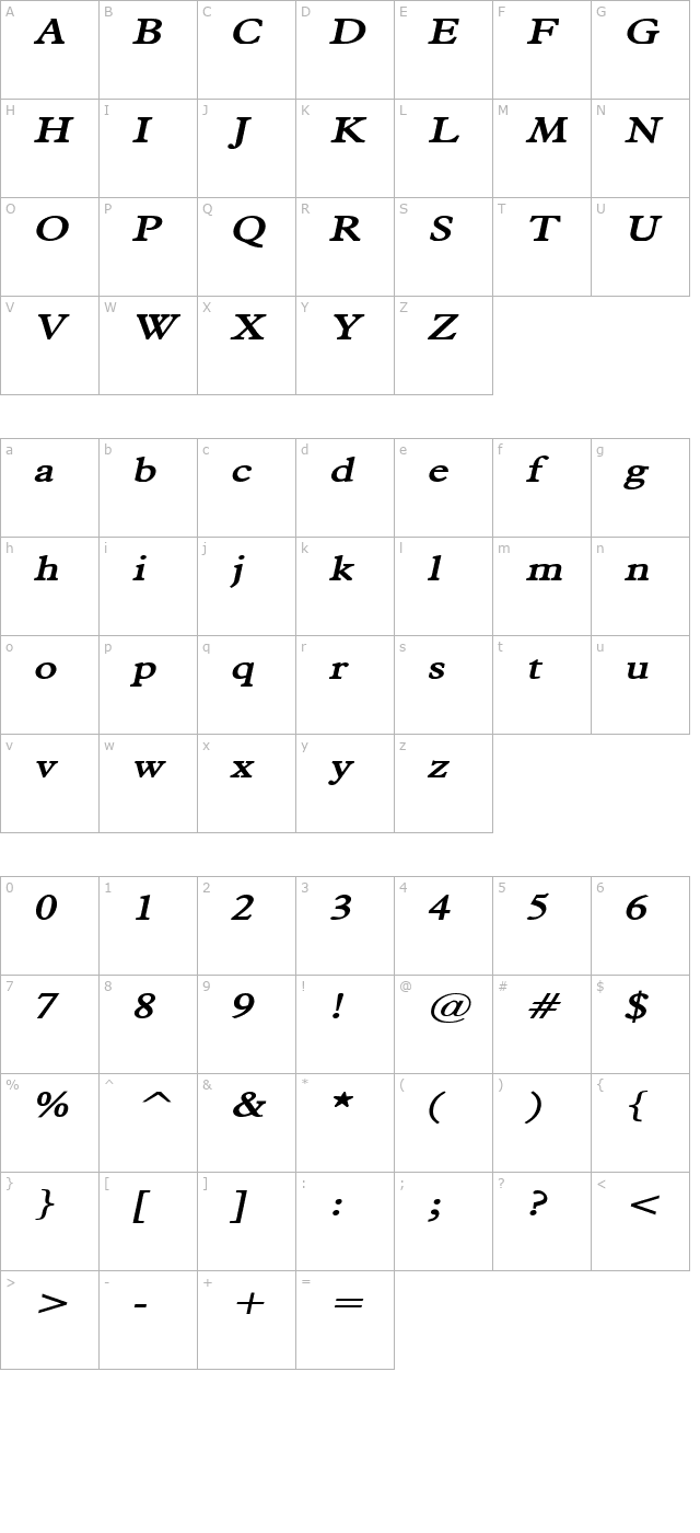 nadine-condensed-bold-italic character map