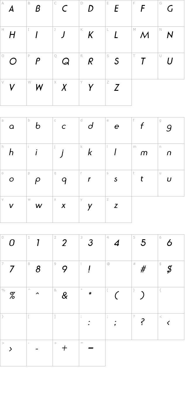 NaomiBecker Italic character map