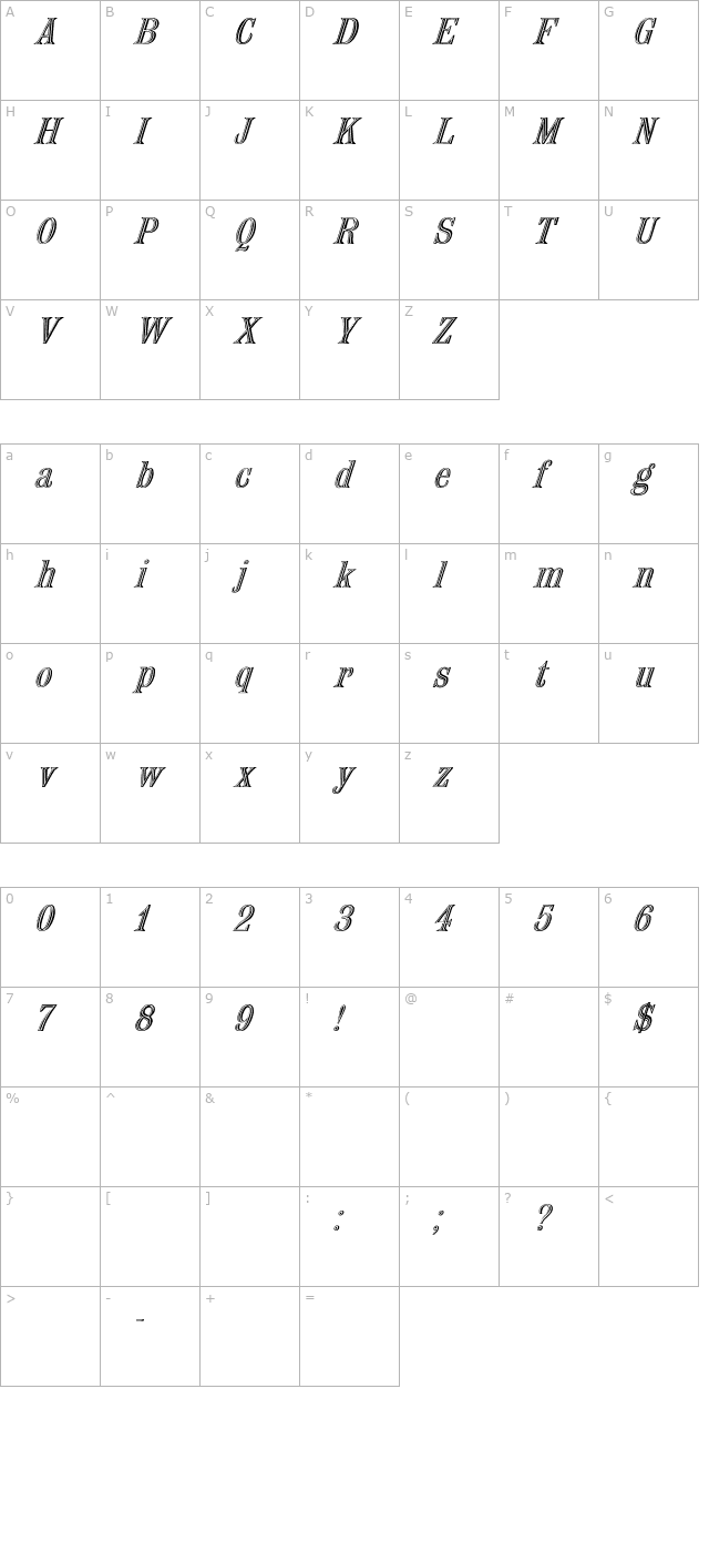 Nauert Italic character map