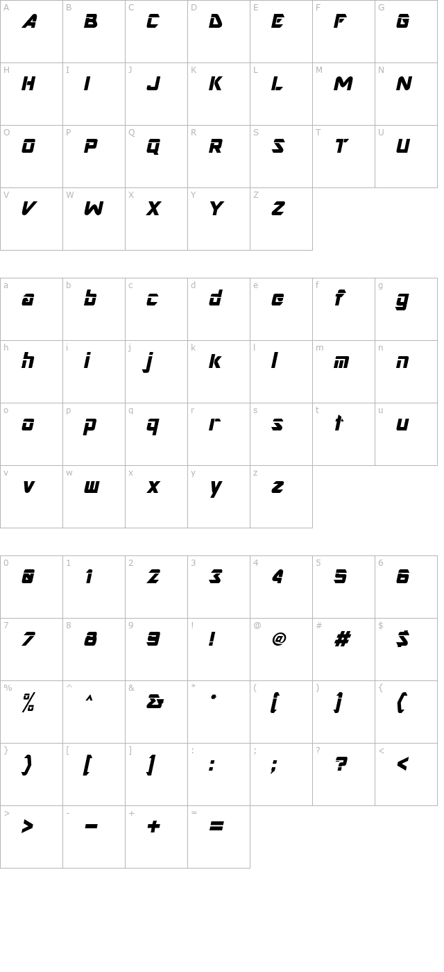 Nesbitt Bold Italic character map