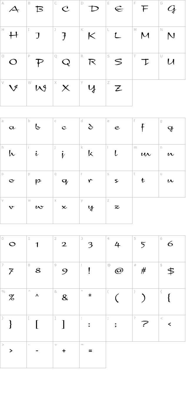 New Day Script character map