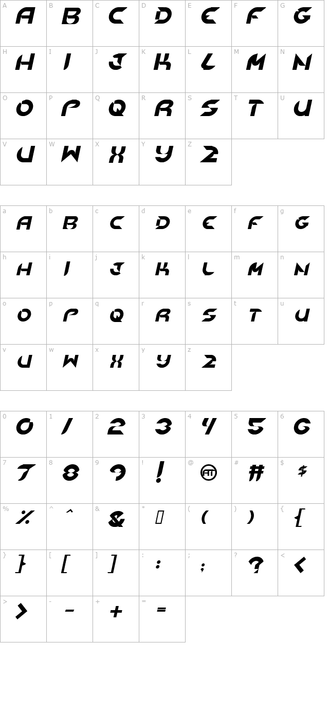 NewDigital Italic character map