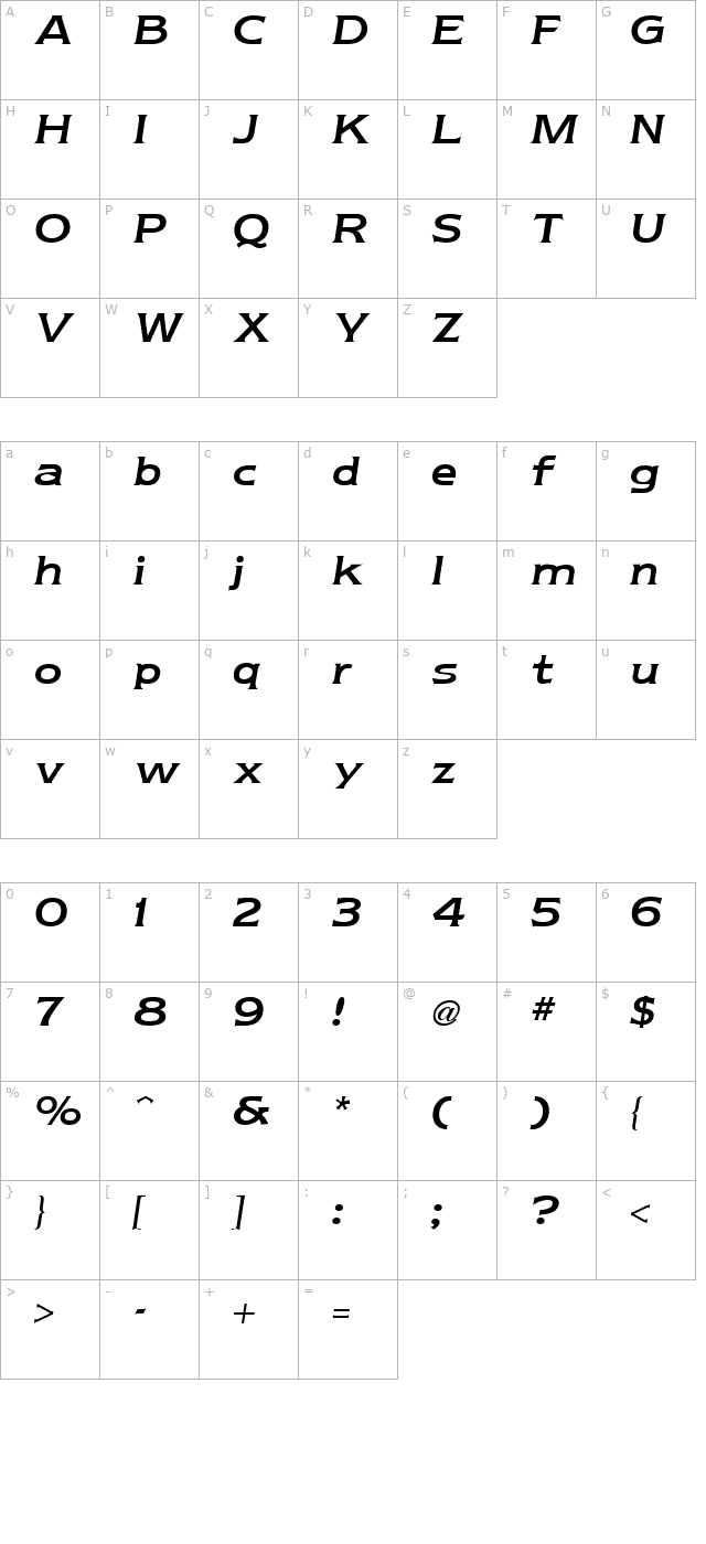Newtext Reglr Italic character map