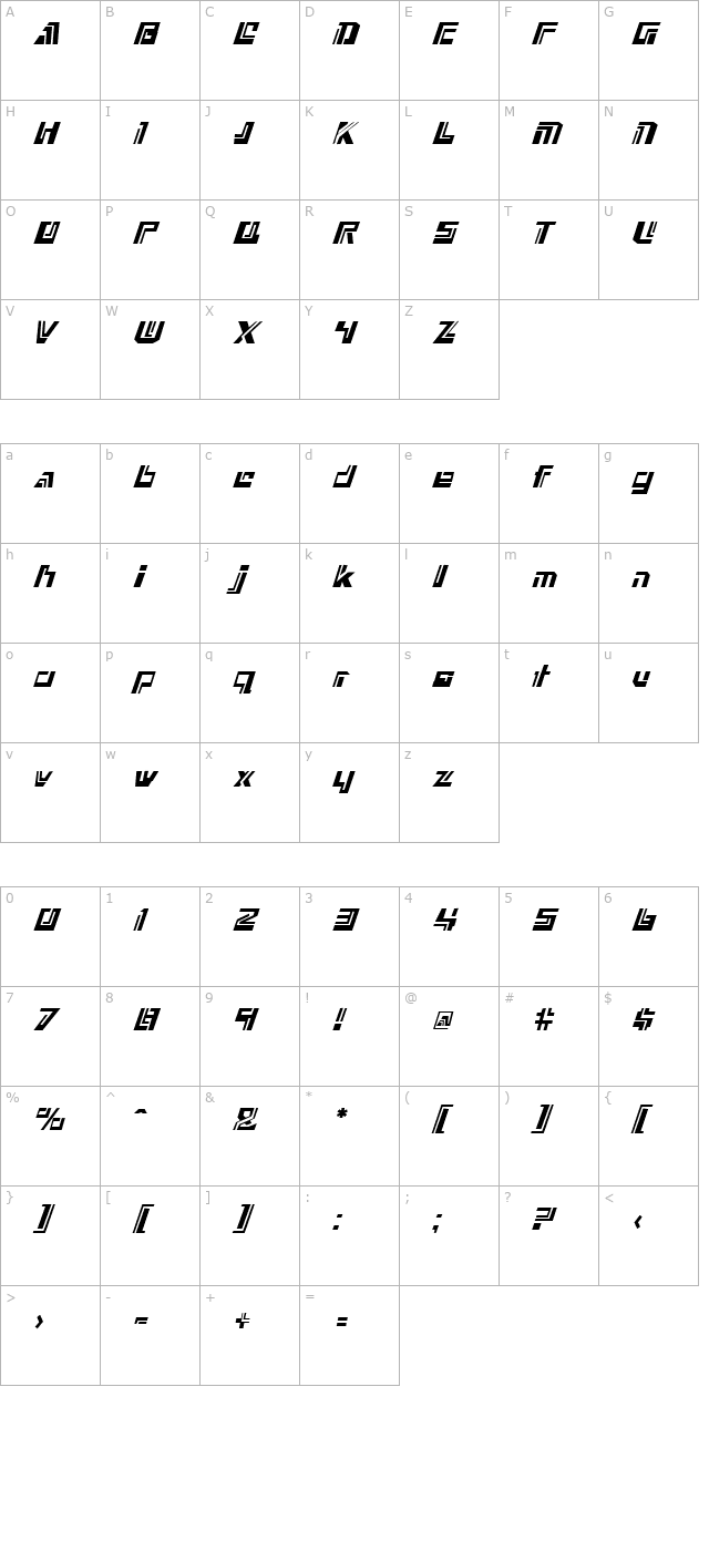 Nexxus Italic character map