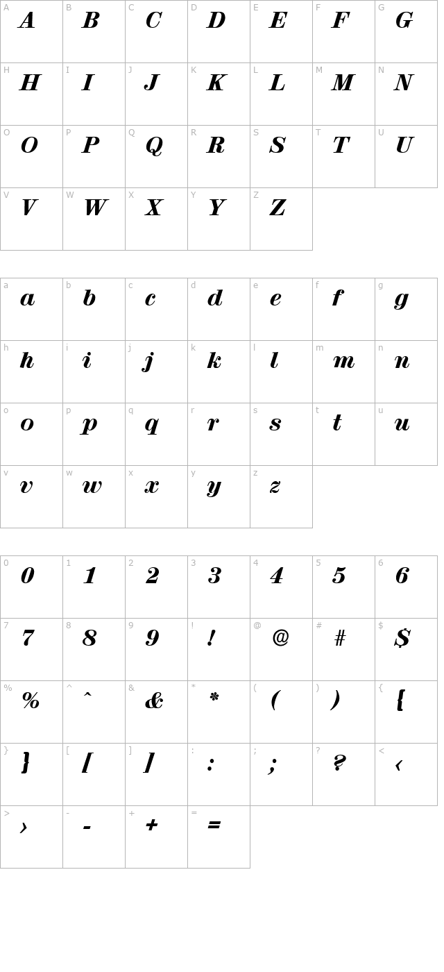 NormanBecker-Heavy Italic character map