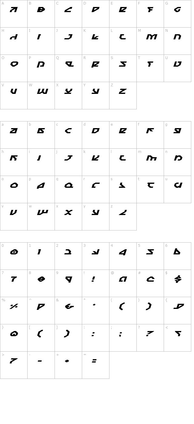 Nostromo Expanded Italic character map