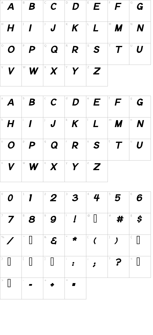 Notation Bold Italic JL character map