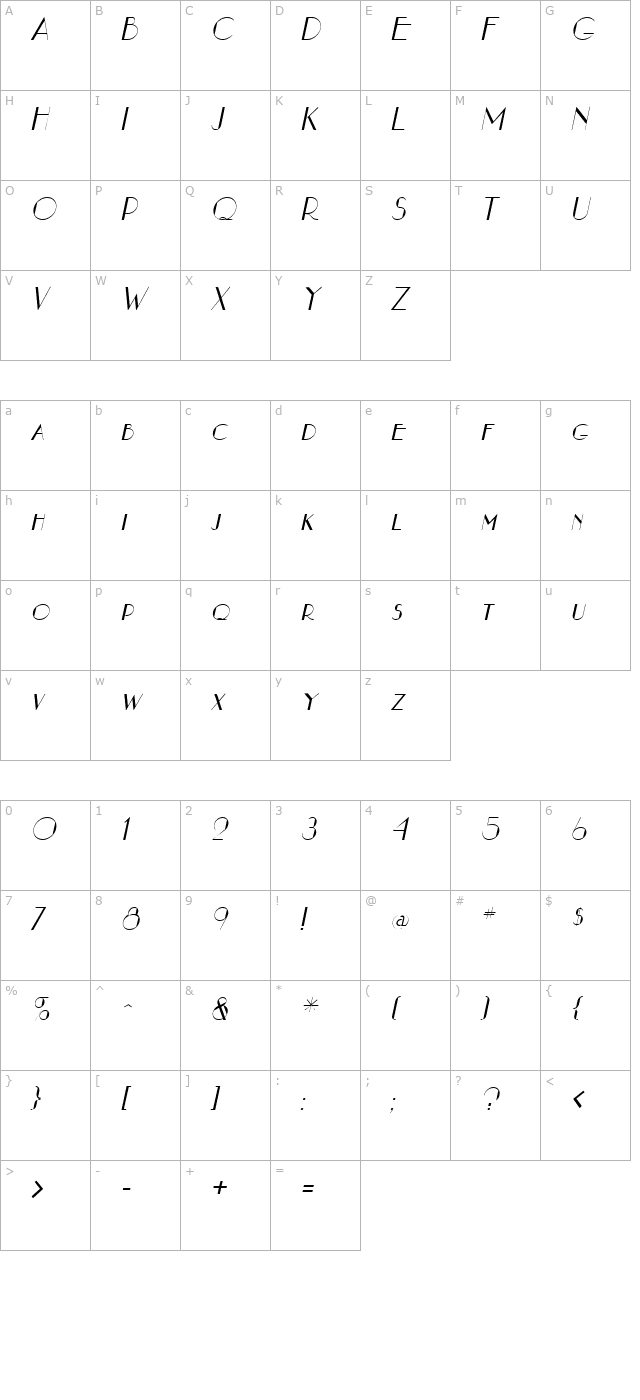 NouveauAsta Italic character map