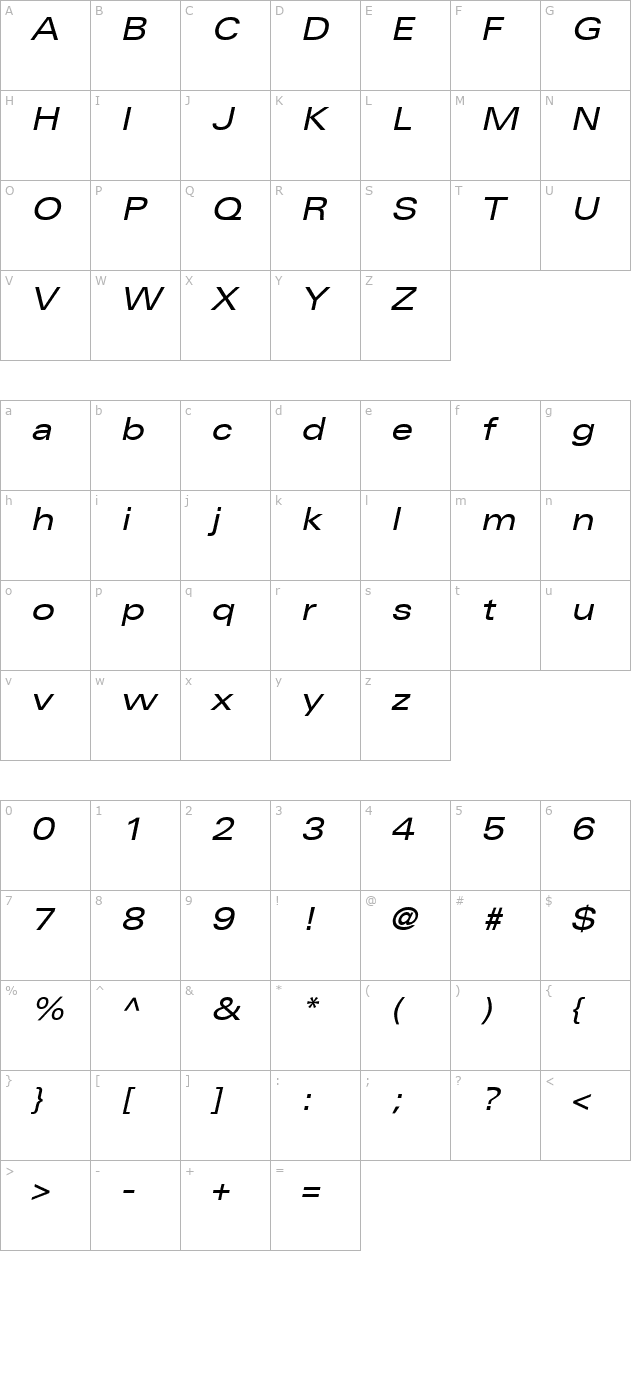 Nova Expanded SSi Expanded Italic character map