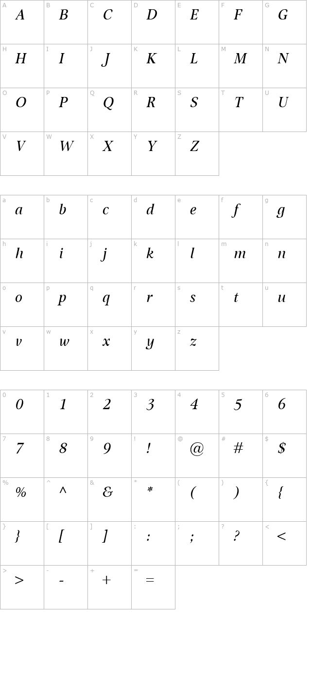 Omnibus Italic character map