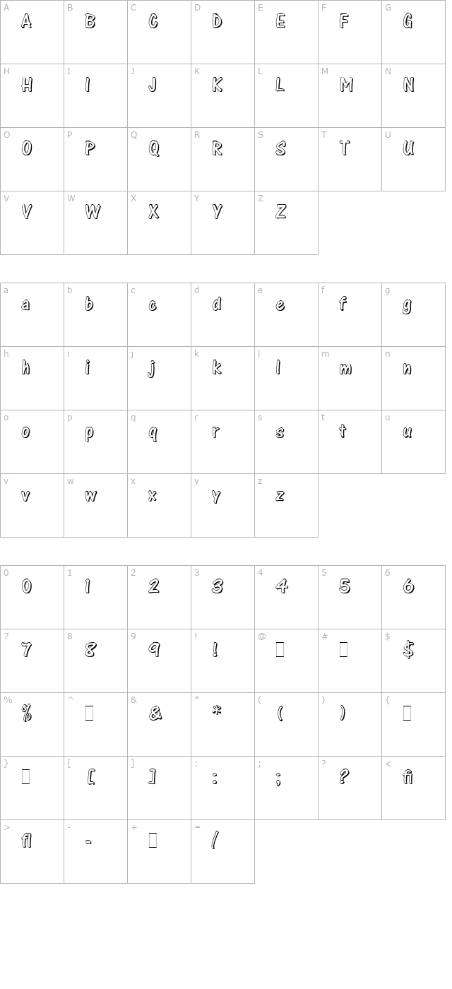 One Stroke Script Shaded LET Plain1.0 character map