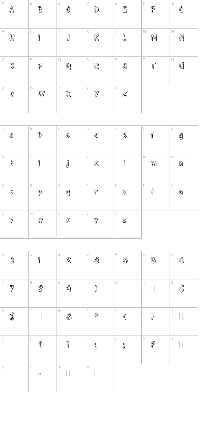 One Stroke Script Shaded Plain character map