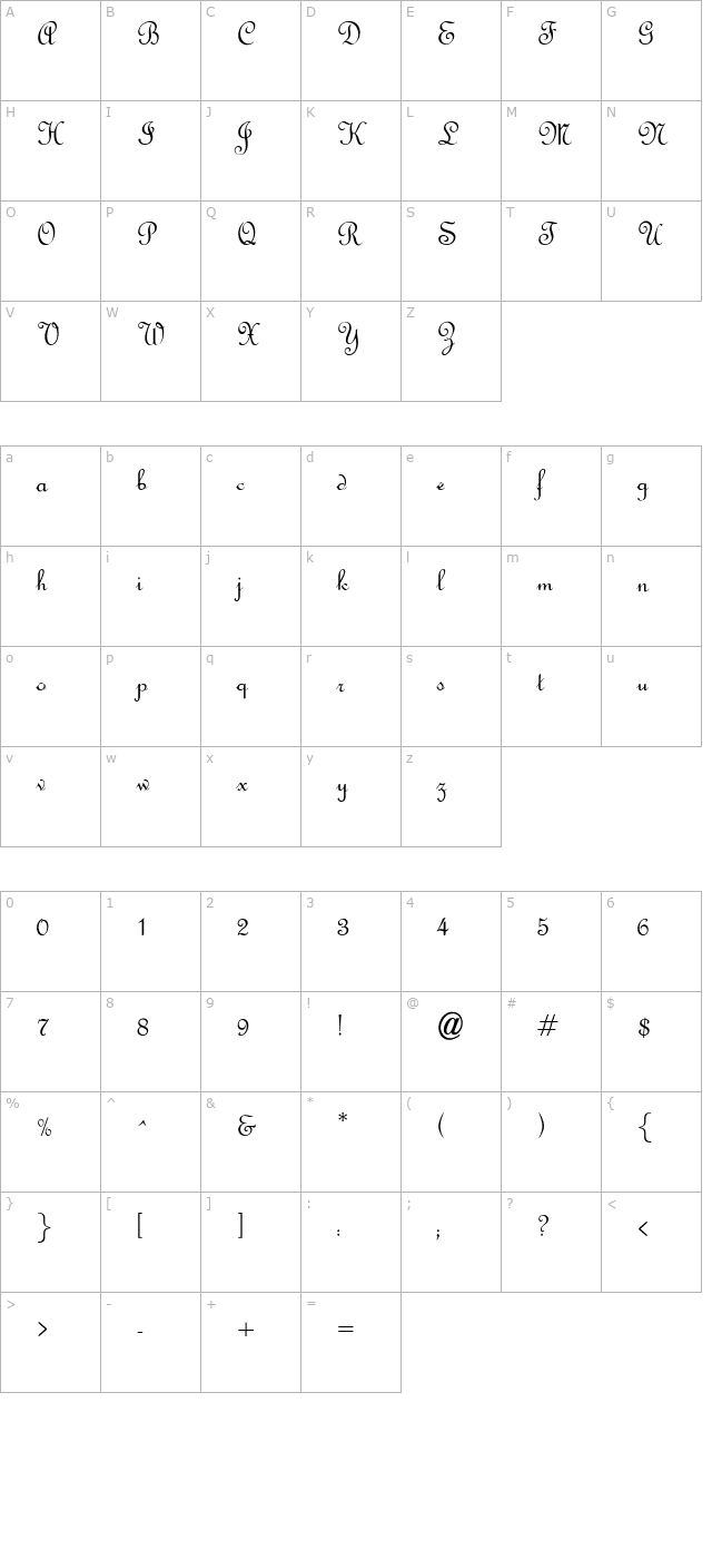 OPTIFrench-Script character map