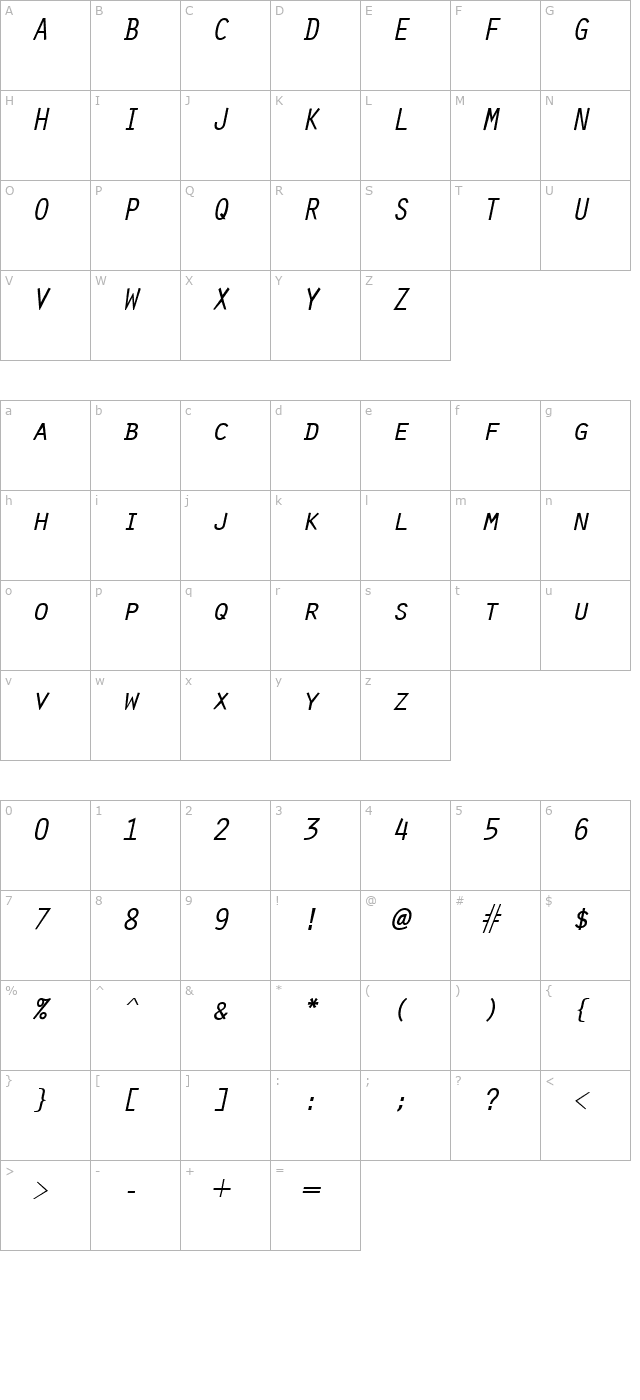 oracle-italic character map