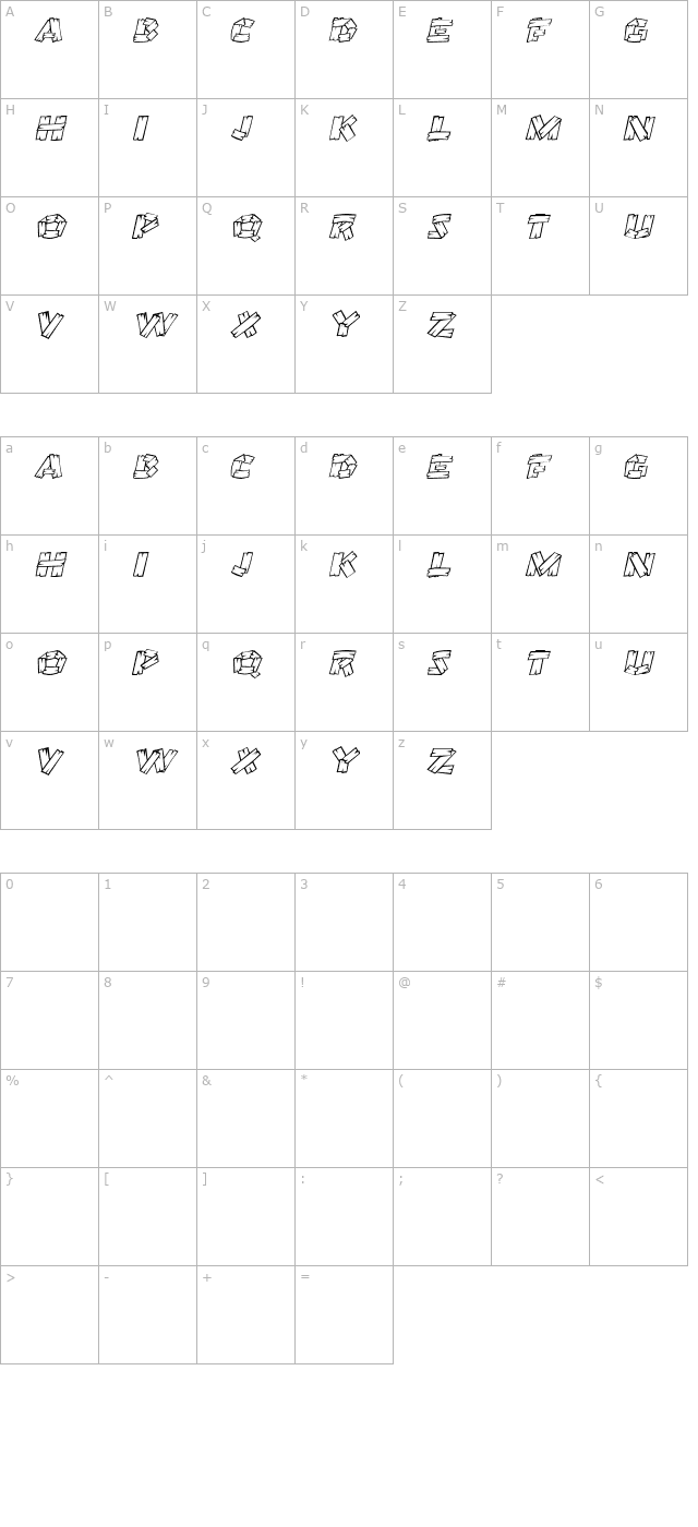 OutHouseDisplayCaps Italic character map
