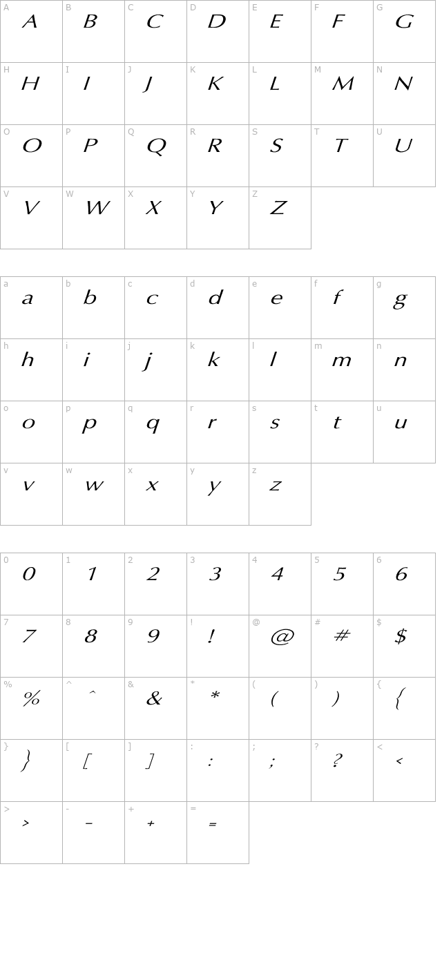oxford-wd-italic character map