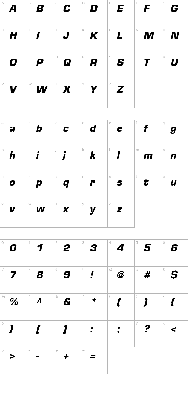 Palindrome Black SSi Bold Italic character map