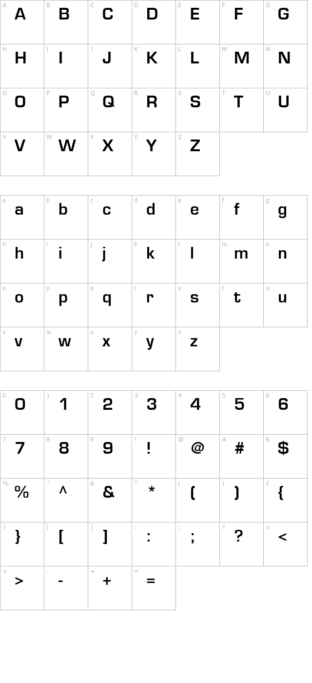 Palindrome SSi Semi Bold character map