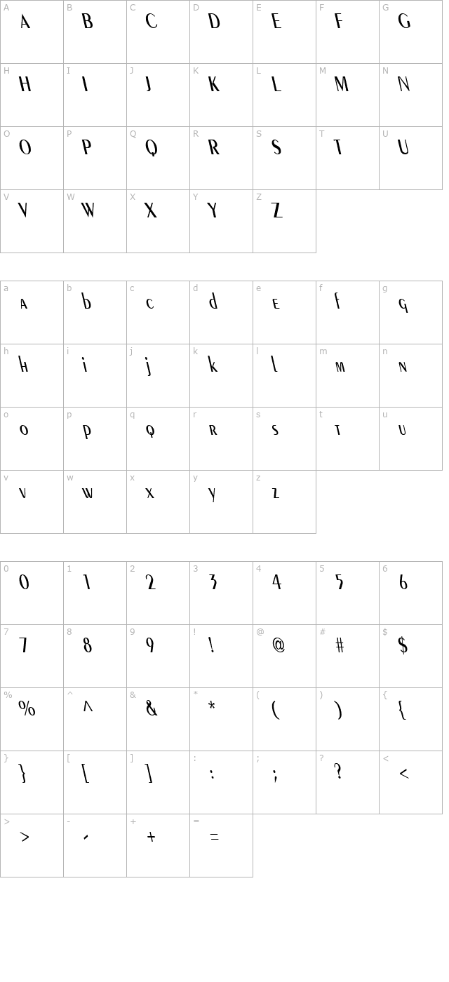pare-condensed-reverse-italic character map
