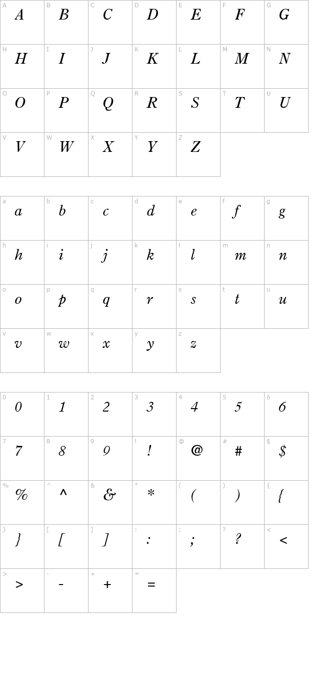 Partition SSi Italic character map