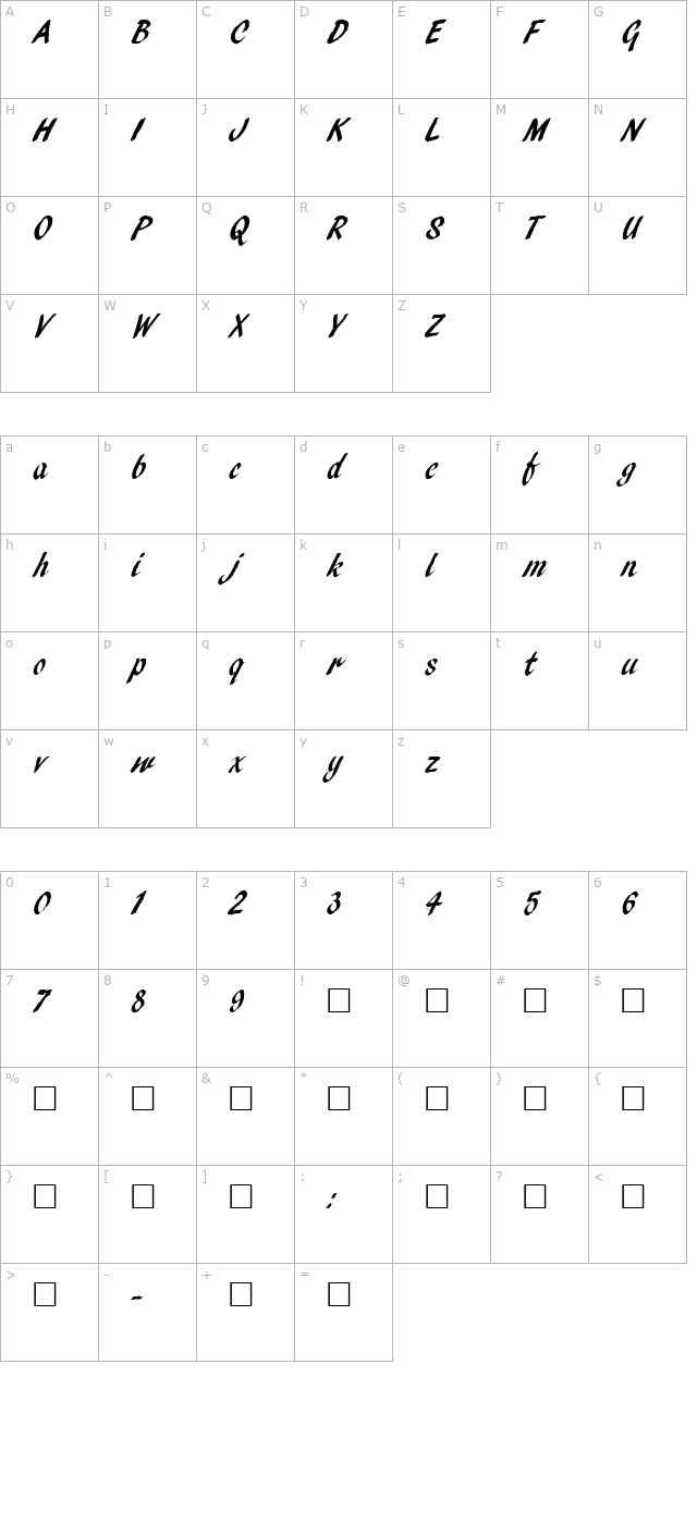 pencilscript-regular character map