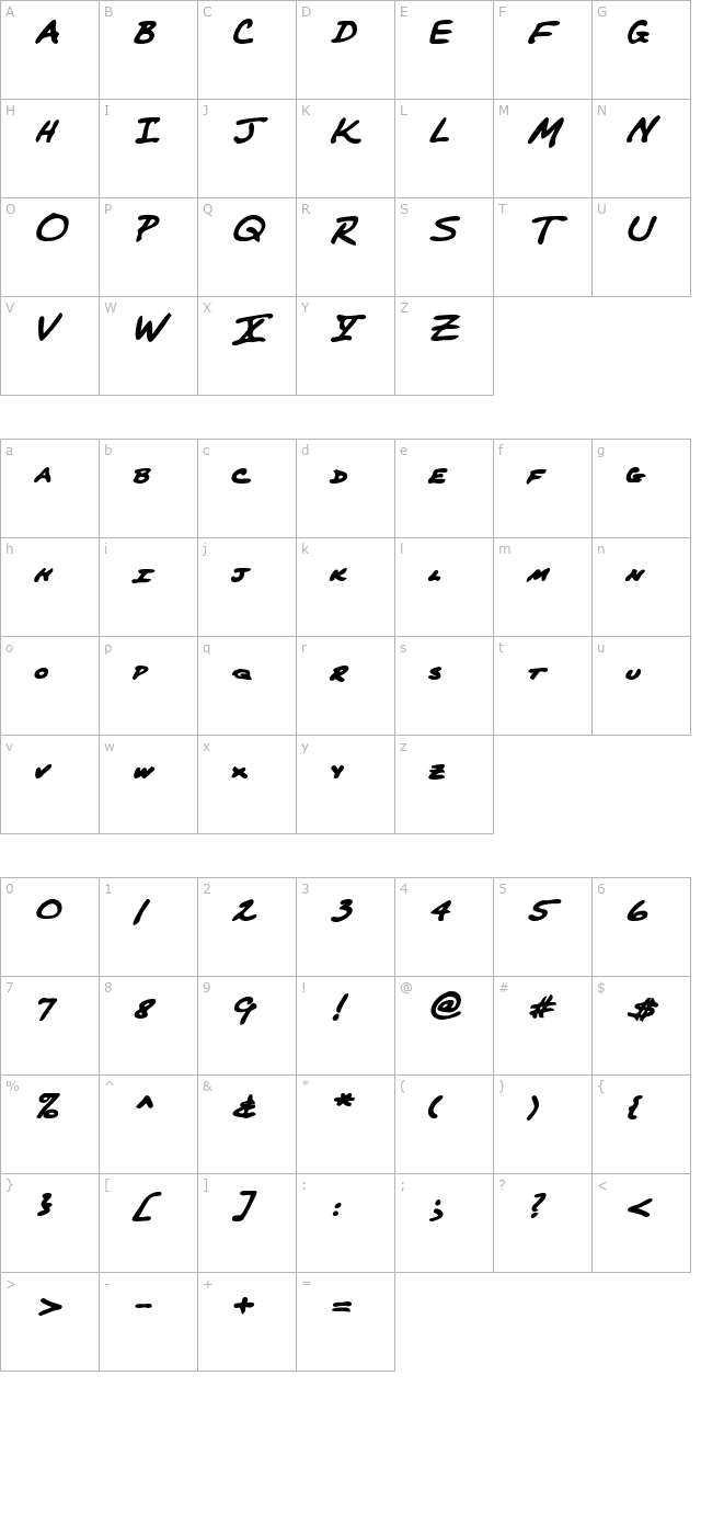PerkinsHand Bold Italic character map