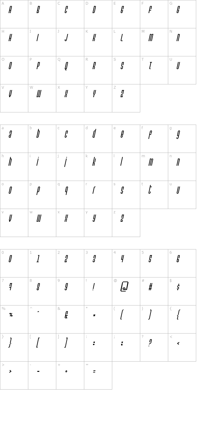 Permanent daylight Italic character map