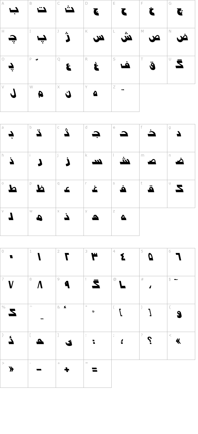 Persian7ModernSSK Italic character map
