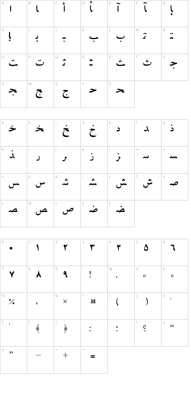 PersianLotosSSK character map