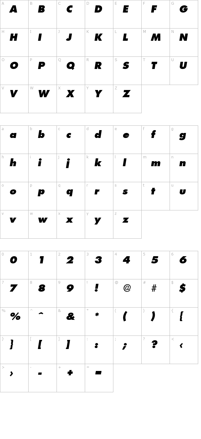 PeterBecker-Heavy Italic character map