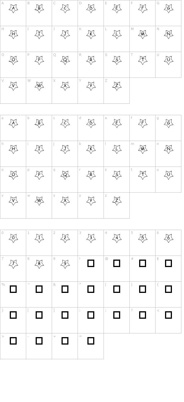 pf-five-pointed-star character map