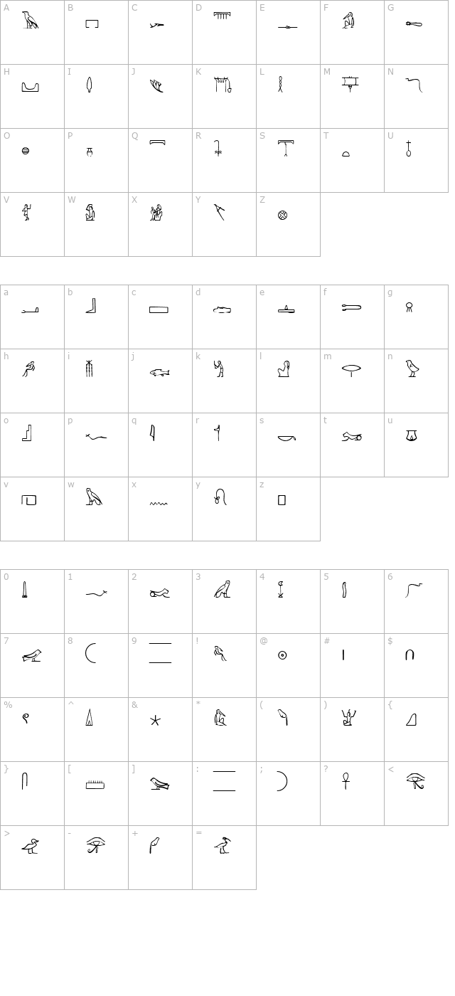 PharaohGlyph Medium character map