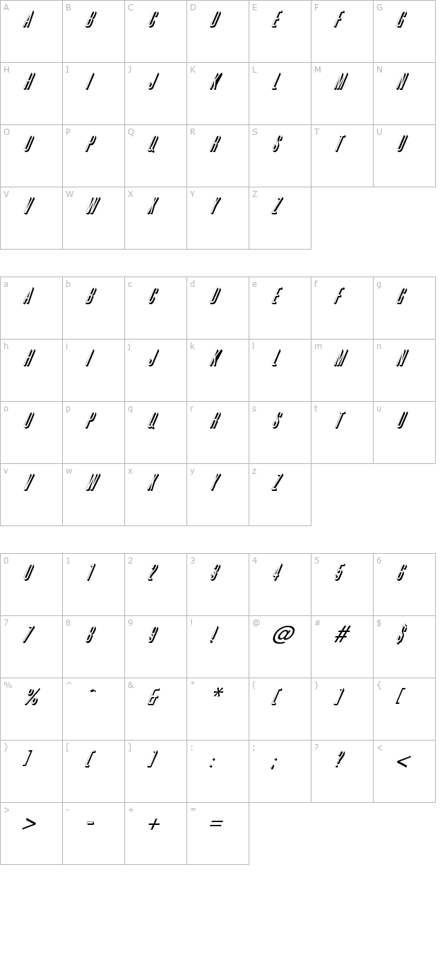 Phoenix D Italic character map