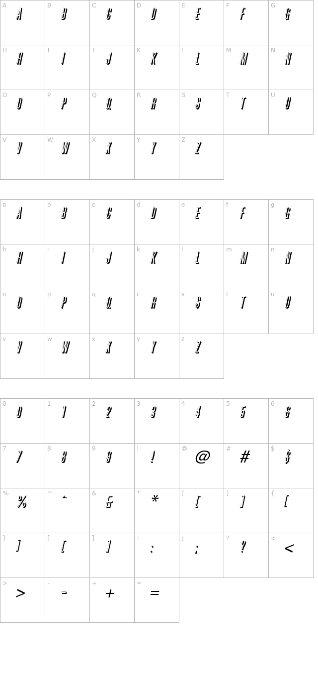 Phoenix Italic character map