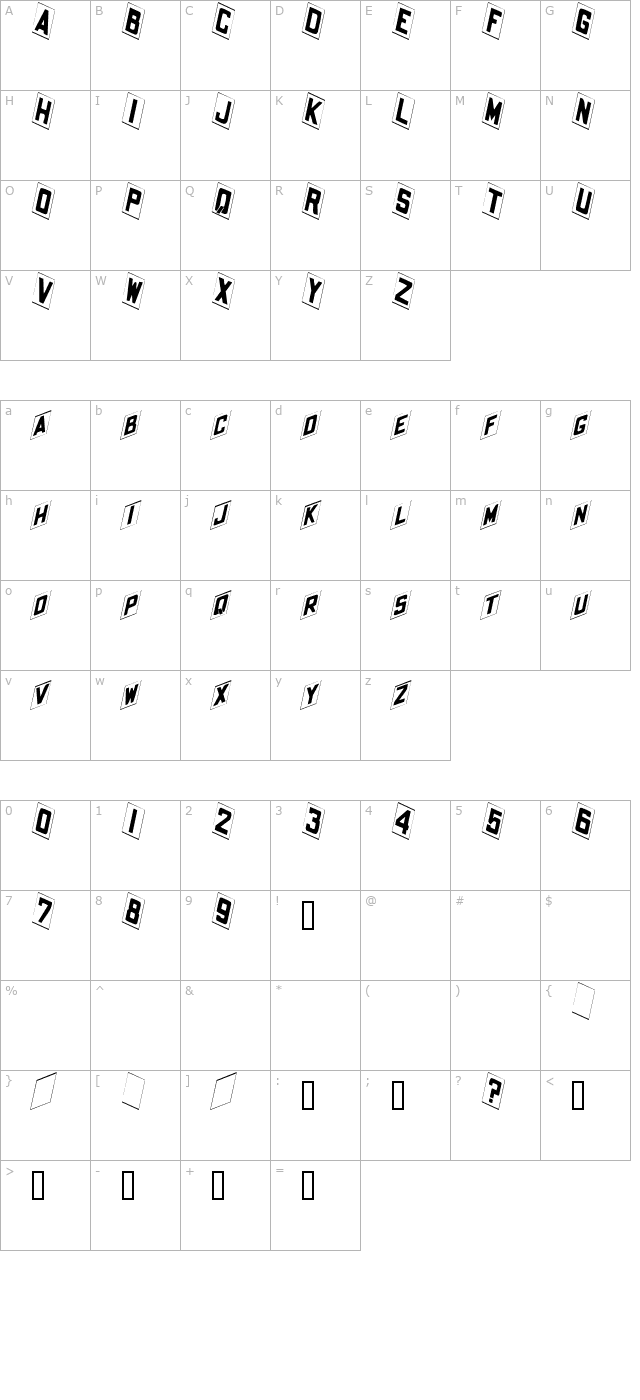 placecard-italic character map