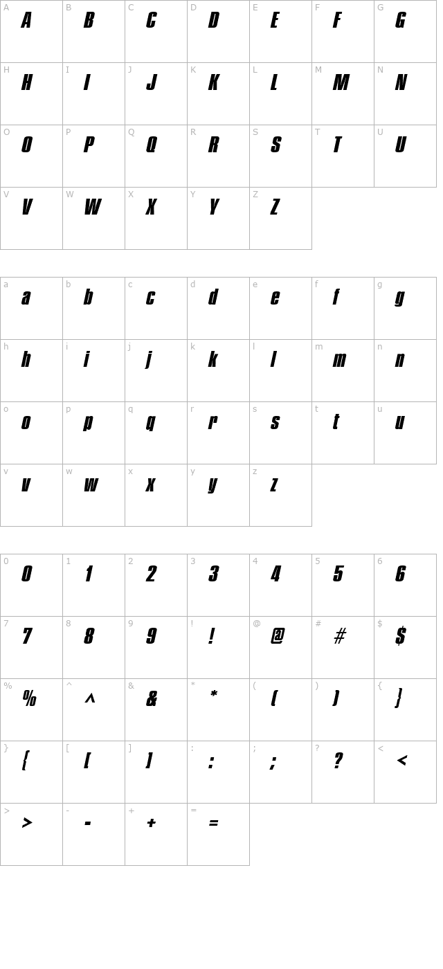 PledgeHeavy Italic character map