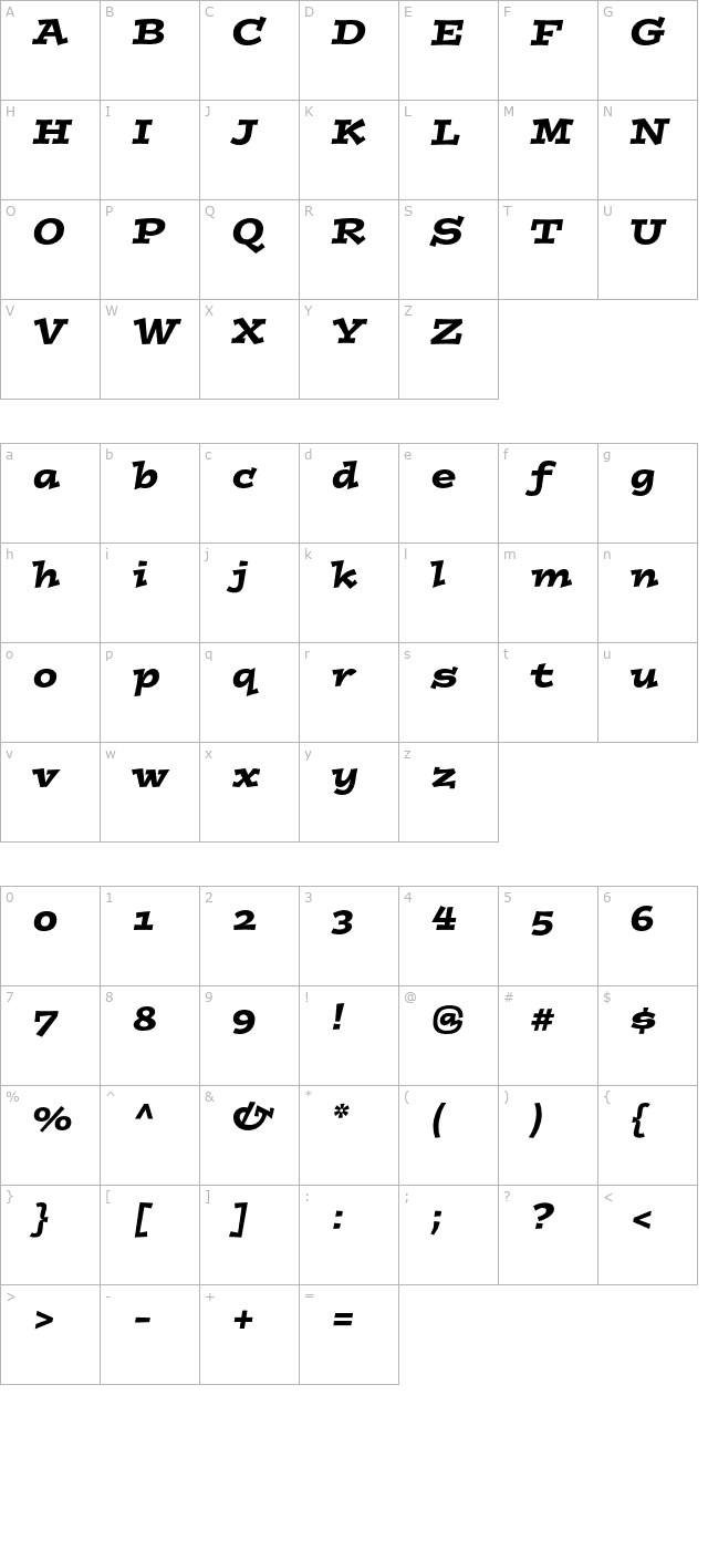 PostinoStd-Italic character map