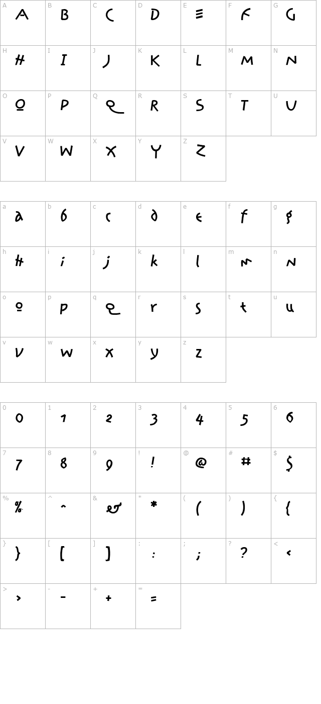 Prawn Handwrite Regular character map