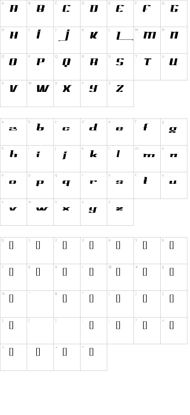 PrinceAlbert Italic character map